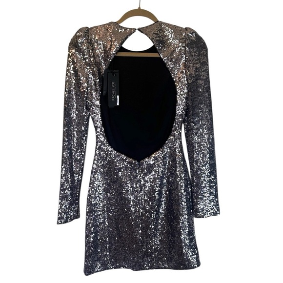 NWT Rachel Zoe Silver Sequin Karlee Backless Long-Sleeve Mini Dress- Size 2 - Picture 7 of 12